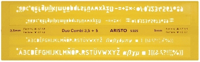Aristo ISONORM-Schriftschablone Duo Fineliner, gerade(Mittelschrift)0,35/0,5 mm