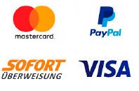 Zahlungsmöglichkeiten: Mastercard, PayPal, Sofortüberweisung, Visa